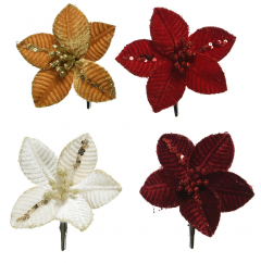 Decoratiune Craciun - Poinsettia on clip polyester spangels velvet (mai multe culori - pret pe bucata)