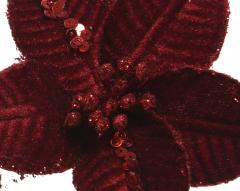 Decoratiune Craciun - Poinsettia on clip polyester spangels velvet (mai multe culori - pret pe bucata)