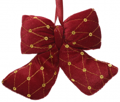 Ornament brad - Bow Velvet Gold Spangles - Red, 11 cm