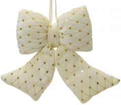 Ornament brad - Bow Velvet Gold Spangles - Ivory, 37 cm