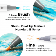 Set 48 markere - Ohuhu Honolulu B - Pastel Brush & Fine