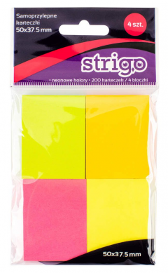 Notite adezive - Strigo - 4 paduri neon, 50 x 37.5mm