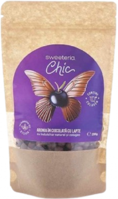 Aronia invelite in ciocolata cu lapte cu colagen (fara zahar, vegan ) - Sweeteria Chic, 200g