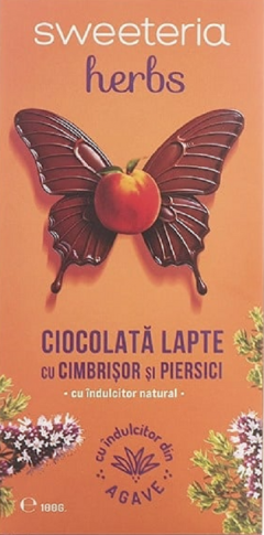 Ciocolata cu cimbrisor si piersici cu agave (fara zahar) - Sweeteria herbs, 100g