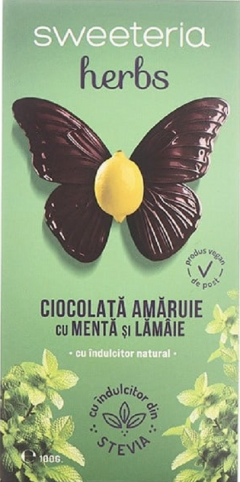 Ciocolata amaruie cu menta si lamaie cu Stevia - Sweeteria herbs, 100g