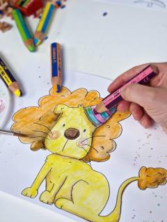 Set 5 creioane colorate + ascutitoare - Woody 3 in1 duo