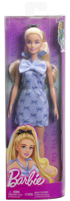 Papusa - Barbie Fashionistas - Blonda cu rochie albastra cu fundite