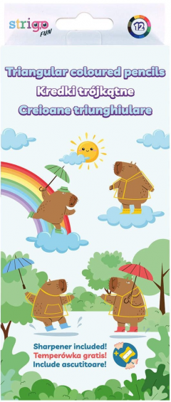 Set 12 creioane colorate Strigo Capybara, cu ascutitoare