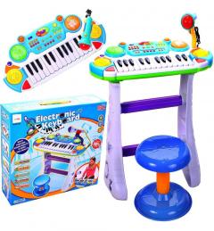 Instrument muzical - Pianina electronica cu scaun si microfon - Malplay, albastru