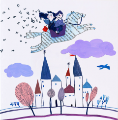 Felicitare - In zbor, patrata cu plic colorat