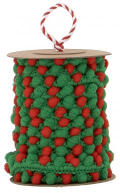 Panglica decorativa pentru cadouri - Gift Dressing Pom Pom Ribbon Spool Red/Green
