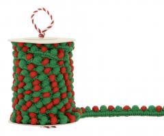 Panglica decorativa pentru cadouri - Gift Dressing Pom Pom Ribbon Spool Red/Green
