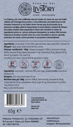 Ciocolata alba cu afine - Livstory, 65g