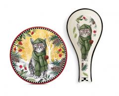 Set suport tacamuri + suport pahar - Christmas Cat