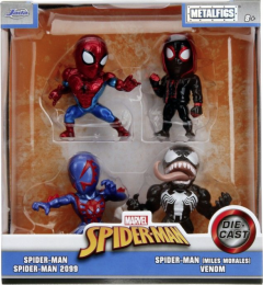 Set 4 figurine metalice - Marvel Spider-Man - Spider-Man, Spider-Man 2099, Spider-Man(Miles Morales), Venom