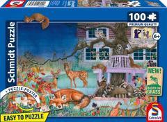 Puzzle 100 piese - Vizita animalelor noaptea