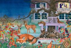 Puzzle 100 piese - Vizita animalelor noaptea