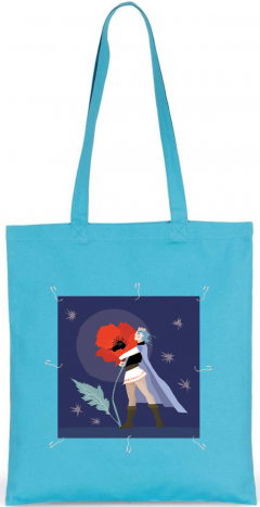 Tote bag cu patch detasabil Fata Floare - Albastru