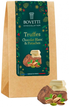 Trufe de ciocolata alba, migdale si fistic - Bovetti, 120g