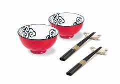 Set 2 boluri chinezesti + betisoare - Fuchsia