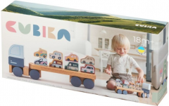 Jucarie din lemn - Cubika - Camion pentru masini - Pastel