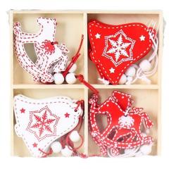 Set 12 decoratiuni Craciun - Turta dulce / Spiridusi / Clopotei, din lemn (mai multe modele)