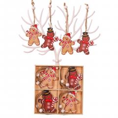 Set 12 decoratiuni Craciun - Turta dulce / Spiridusi / Clopotei, din lemn (mai multe modele)