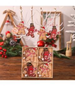 Set 12 decoratiuni Craciun - Turta dulce / Spiridusi / Clopotei, din lemn (mai multe modele)