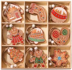 Set 18 decoratiuni Craciun - Turta dulce / Gnomi, din lemn (mai multe modele)