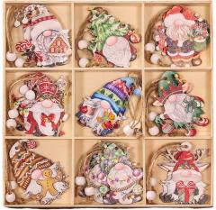 Set 18 decoratiuni Craciun - Turta dulce / Gnomi, din lemn (mai multe modele)