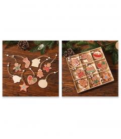 Set 18 decoratiuni Craciun - Turta dulce / Gnomi, din lemn (mai multe modele)