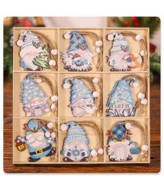 Set 18 decoratiuni Craciun - Turta dulce / Gnomi, din lemn (mai multe modele)