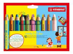 Set 10 creioane colorate + ascutitoare - Woody 3 in 1 Duo Pack