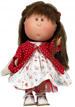 Papusa artizanala - Mia cu par saten si palton rosu (miros de vanilie)