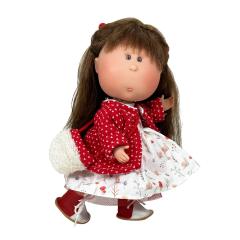 Papusa artizanala - Mia cu par saten si palton rosu (miros de vanilie)