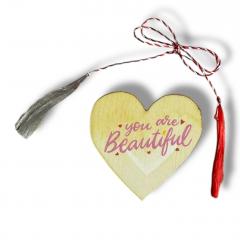 Brosa martisor din lemn – Inima  You are Beautiful