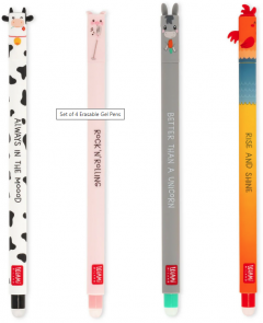 Set 4 pixuri cu radiera - Vaca + Porc + Magar + Cocos