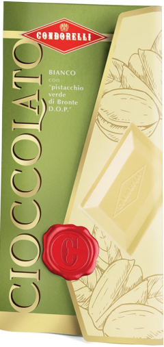 Tableta de ciocolata alba cu fistic, 100 g