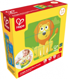 Puzzle din lemn cuburi – Animale din Jungla, 9 piese