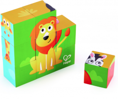 Puzzle din lemn cuburi – Animale din Jungla, 9 piese