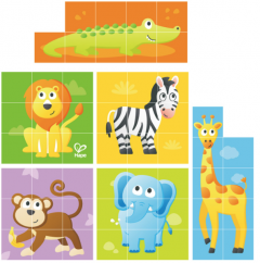 Puzzle din lemn cuburi – Animale din Jungla, 9 piese
