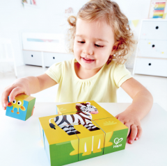 Puzzle din lemn cuburi – Animale din Jungla, 9 piese