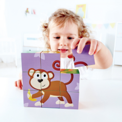 Puzzle din lemn cuburi – Animale din Jungla, 9 piese