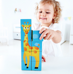 Puzzle din lemn cuburi – Animale din Jungla, 9 piese