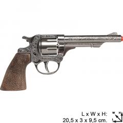 Jucarie - Pistol cowboy cu toc, metal, argintiu, 8 capse